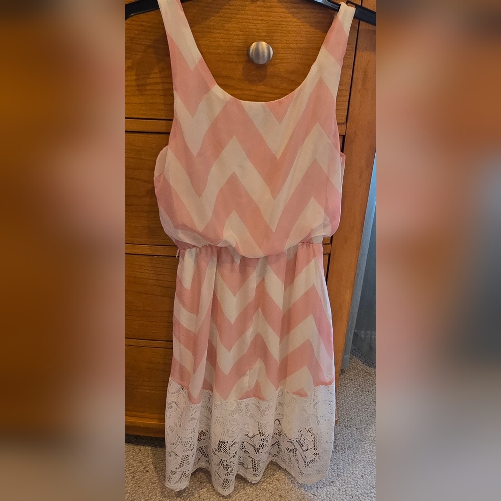Pink and White Chevron Juniors Dress, S